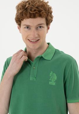 Erkek Slim Fit Polo Yaka Yeşil Basic Tişört - 50263475129