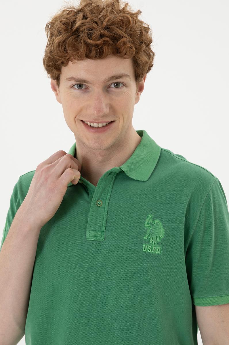 Erkek Slim Fit Polo Yaka Yeşil Basic Tişört