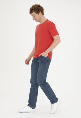 Erkek Regular Fit Bisiklet Yaka Kırmızı Basic Tişört - 50285294041