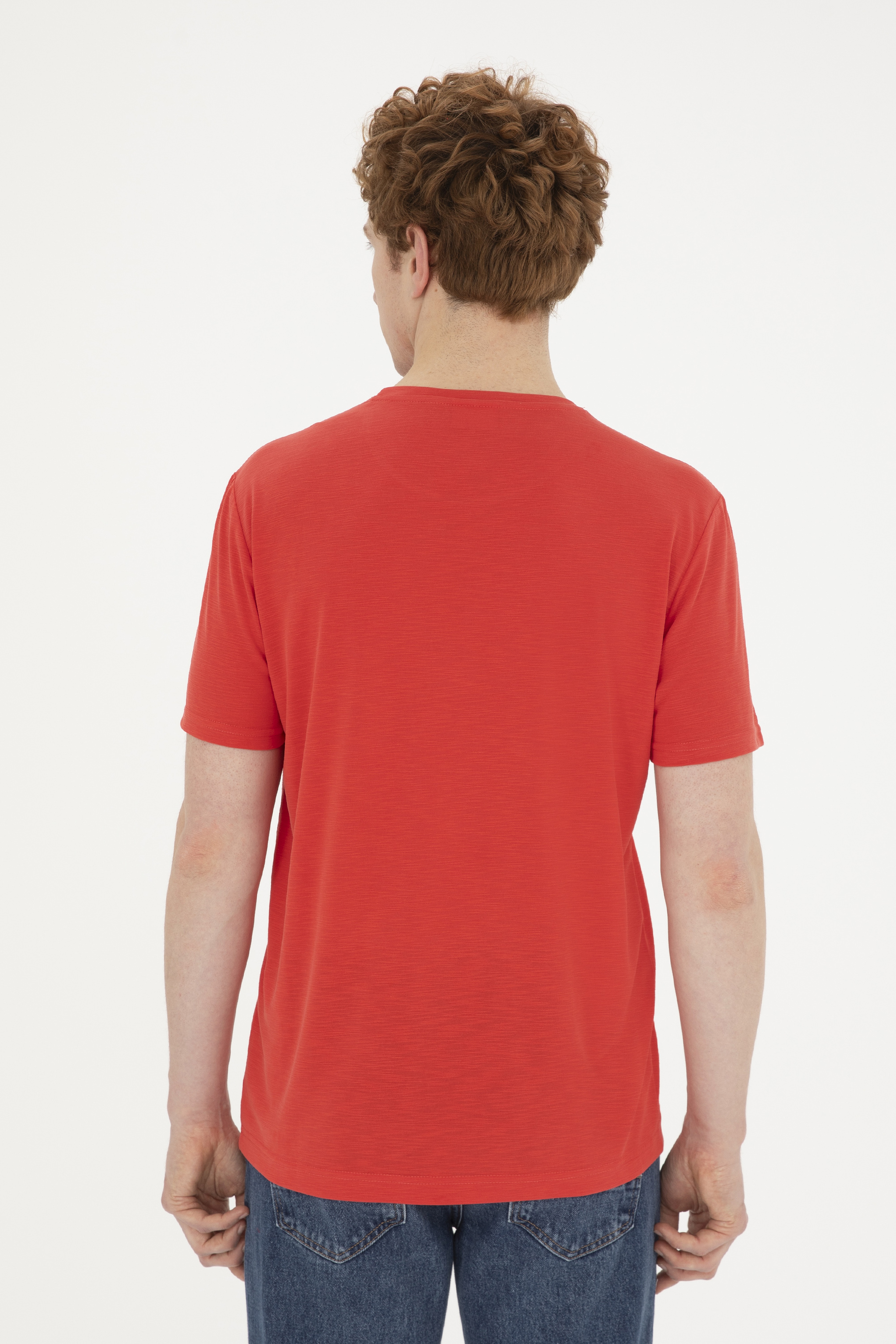 Erkek Regular Fit Bisiklet Yaka Kırmızı Basic Tişört - Image 5