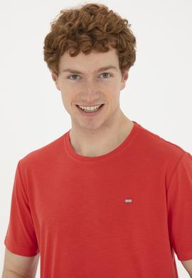 Erkek Regular Fit Bisiklet Yaka Kırmızı Basic Tişört - 50285294041