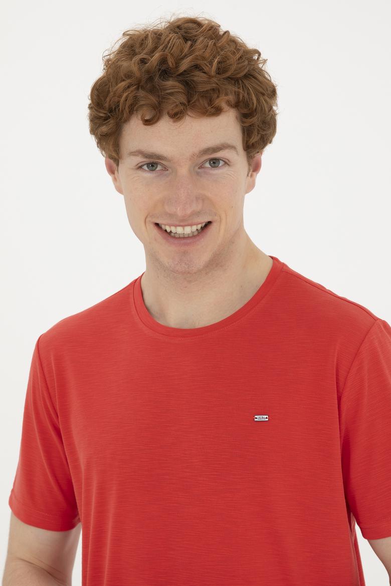 Erkek Regular Fit Bisiklet Yaka Kırmızı Basic Tişört - 50285294041