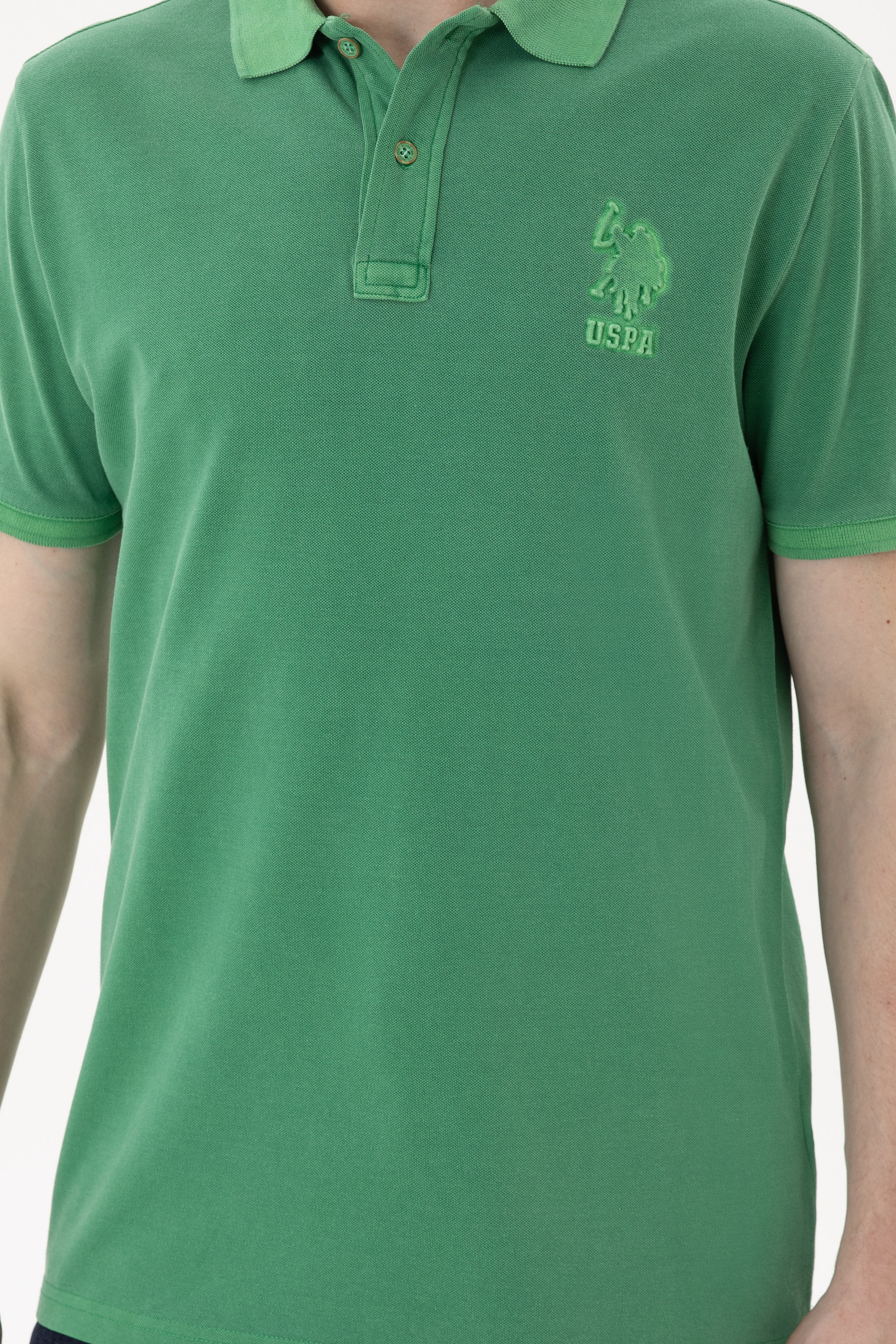 Erkek Slim Fit Polo Yaka Yeşil Basic Tişört - Image 6