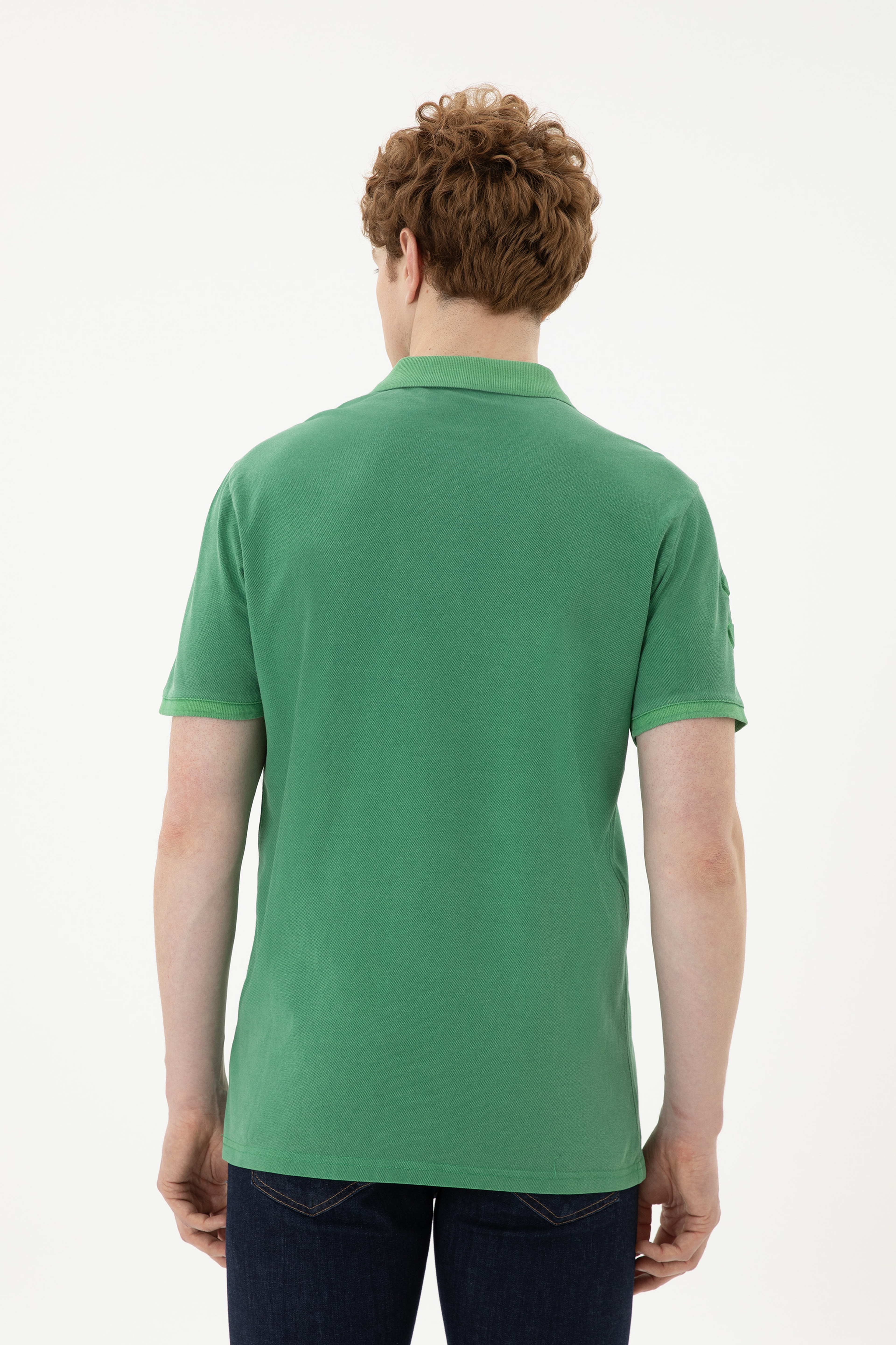 Erkek Slim Fit Polo Yaka Yeşil Basic Tişört - Image 5