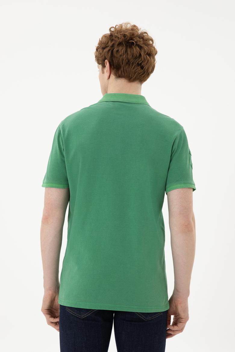 Erkek Slim Fit Polo Yaka Yeşil Basic Tişört - 50263475129