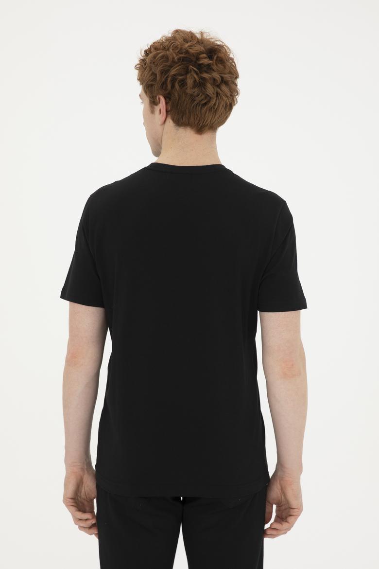 Erkek Regular Fit Bisiklet Yaka Siyah Tişört - 50281841041