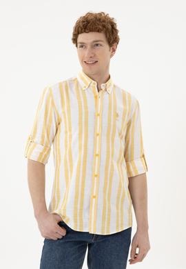 Erkek Safran Çizgili Beyaz Gömlek - 50283347007