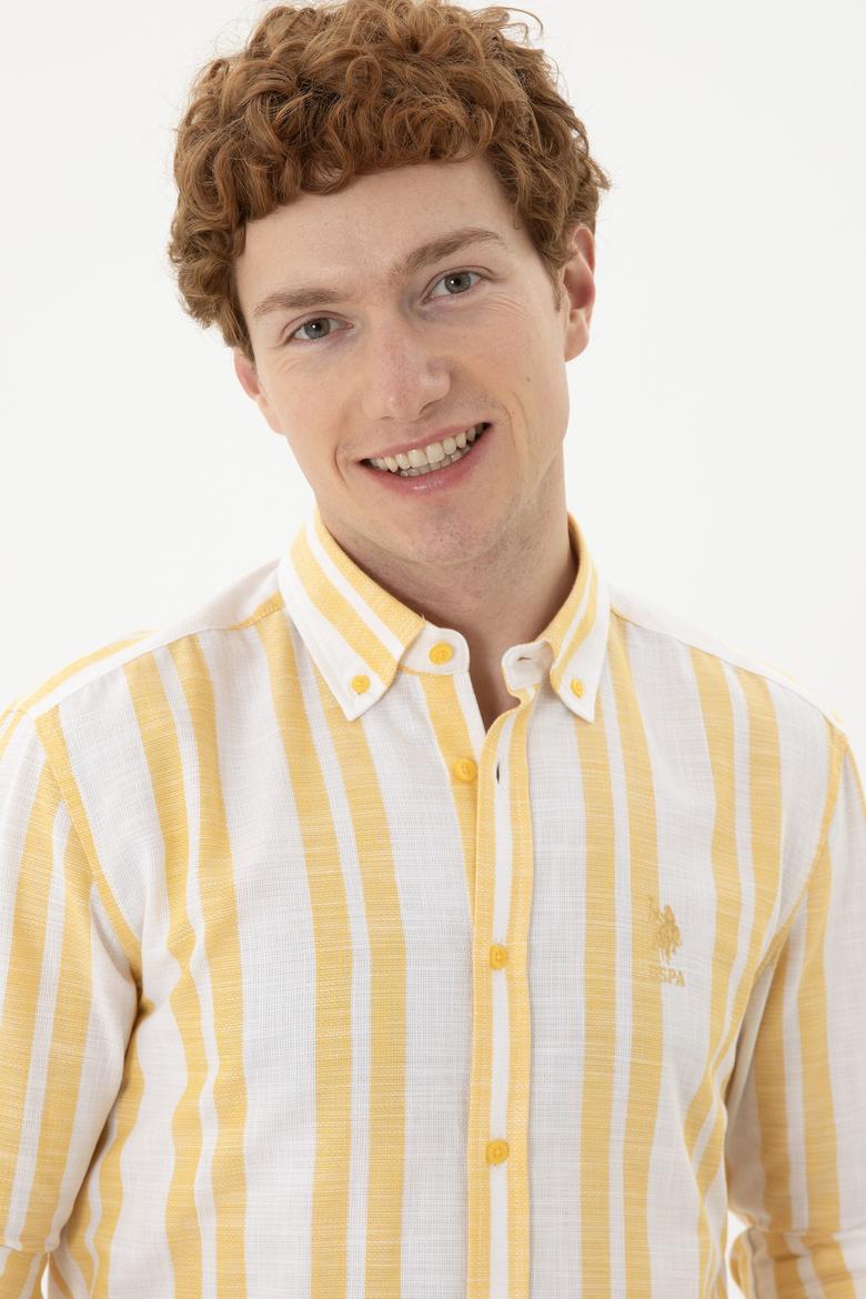 Erkek Safran Çizgili Beyaz Gömlek - 50283347007