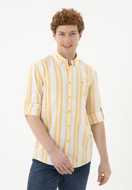 Erkek Safran Çizgili Beyaz Gömlek - 50283347007