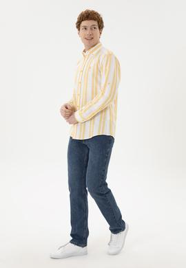Erkek Safran Çizgili Beyaz Gömlek - 50283347007
