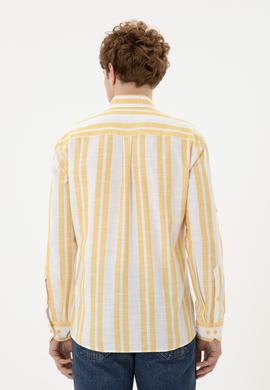 Erkek Safran Çizgili Beyaz Gömlek - 50283347007