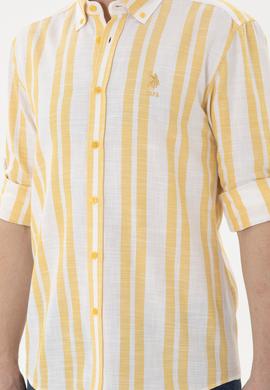 Erkek Safran Çizgili Beyaz Gömlek - 50283347007