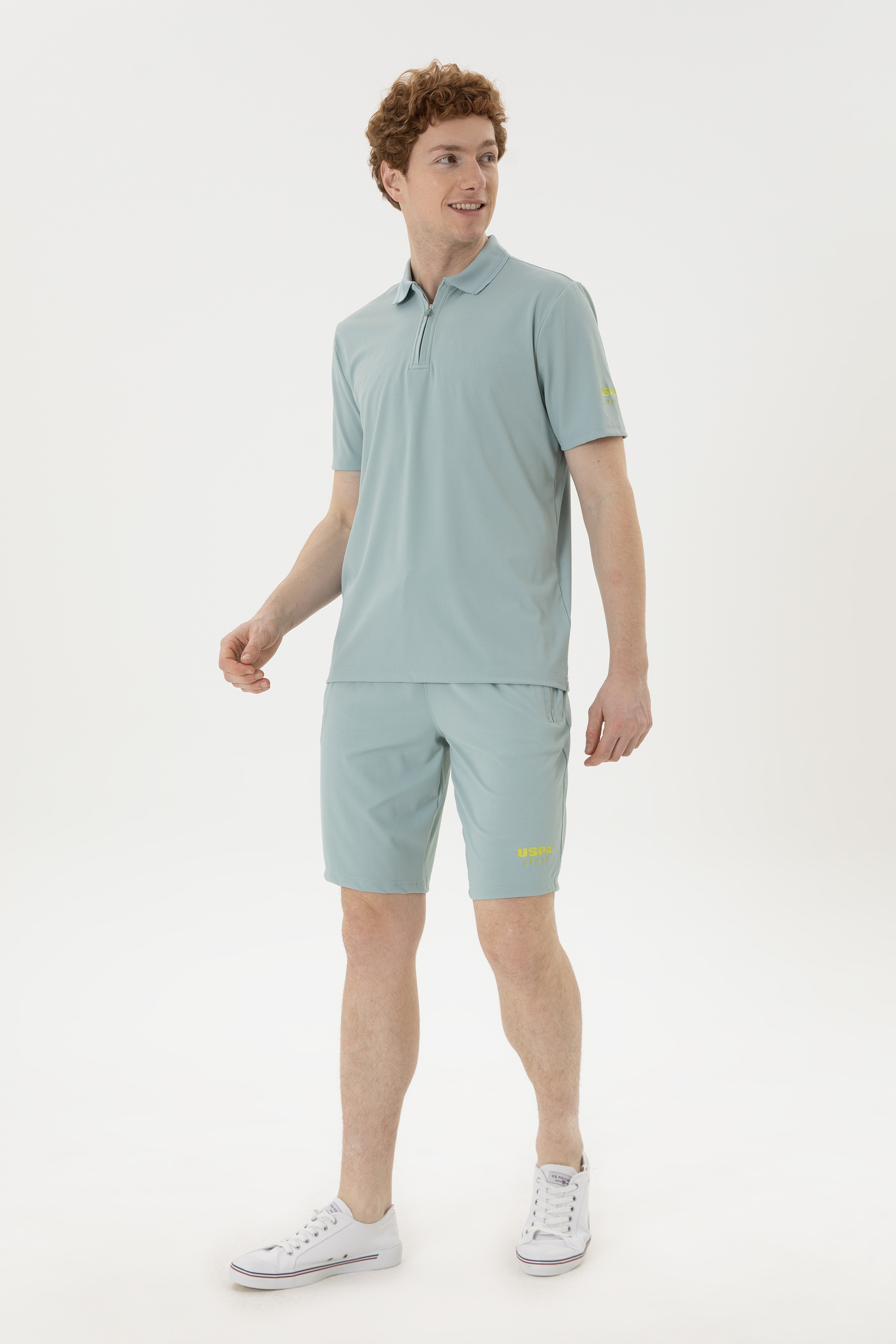 Erkek Regular Fit Polo Yaka Su Yeşili Tişört - Image 4