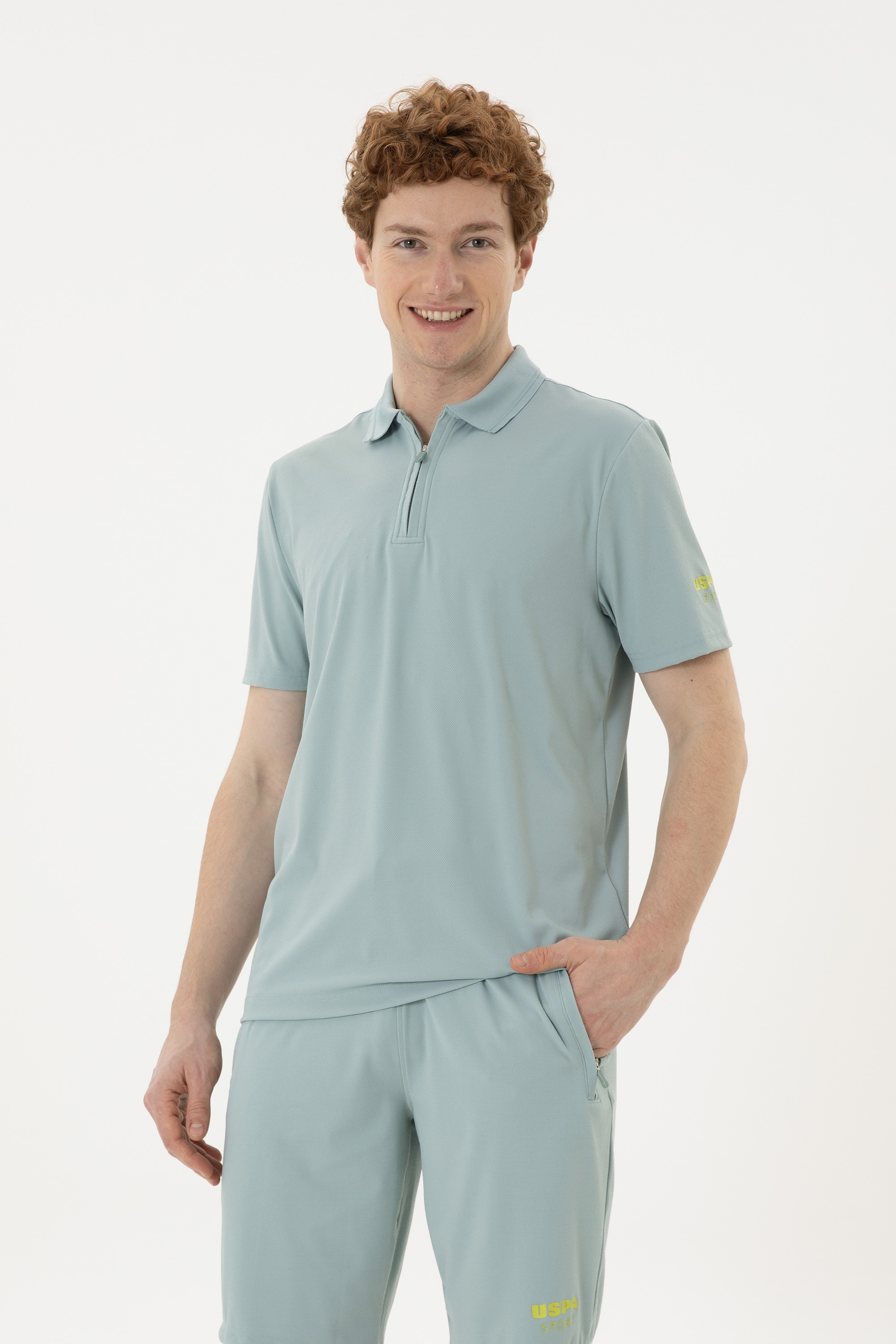 Erkek Regular Fit Polo Yaka Su Yeşili Tişört - Image 1