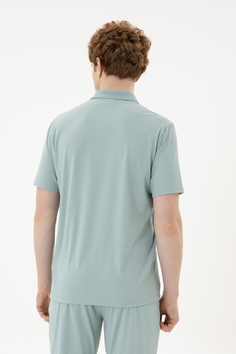 Erkek Regular Fit Polo Yaka Su Yeşili Tişört - 50282246026