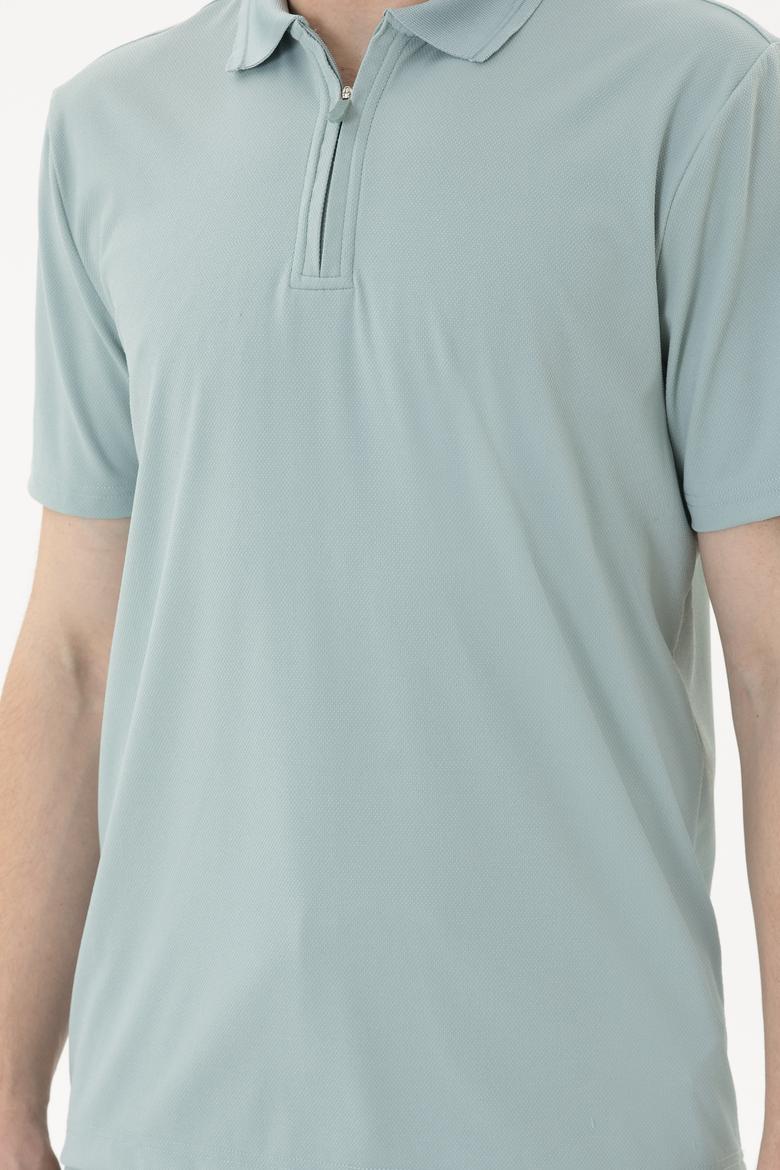 Erkek Regular Fit Polo Yaka Su Yeşili Tişört - 50282246026