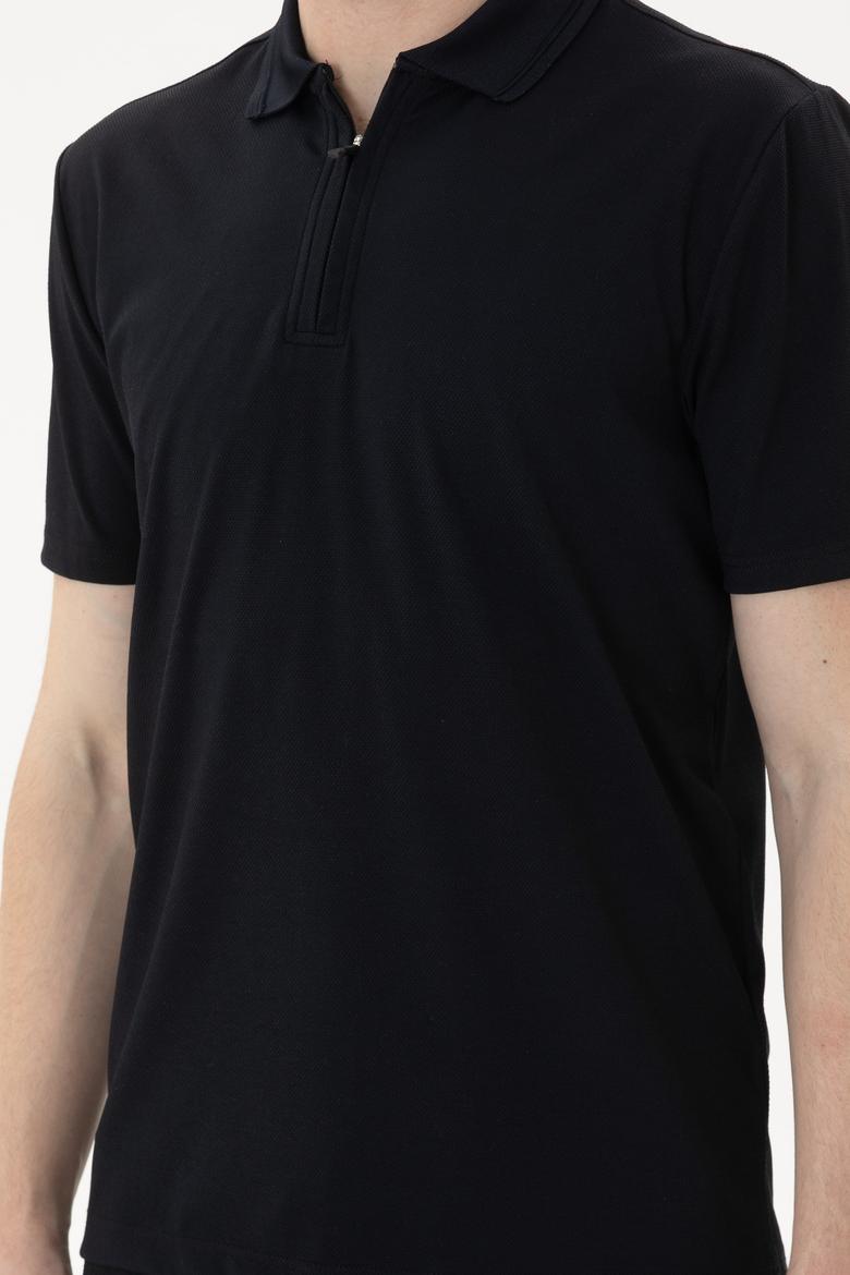 Erkek Regular Fit Polo Yaka Siyah Tişört - 50282246036