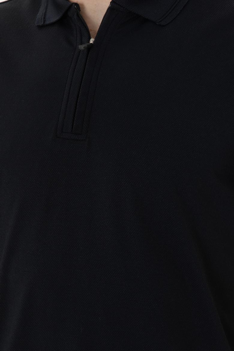 Erkek Regular Fit Polo Yaka Siyah Tişört - 50282246036