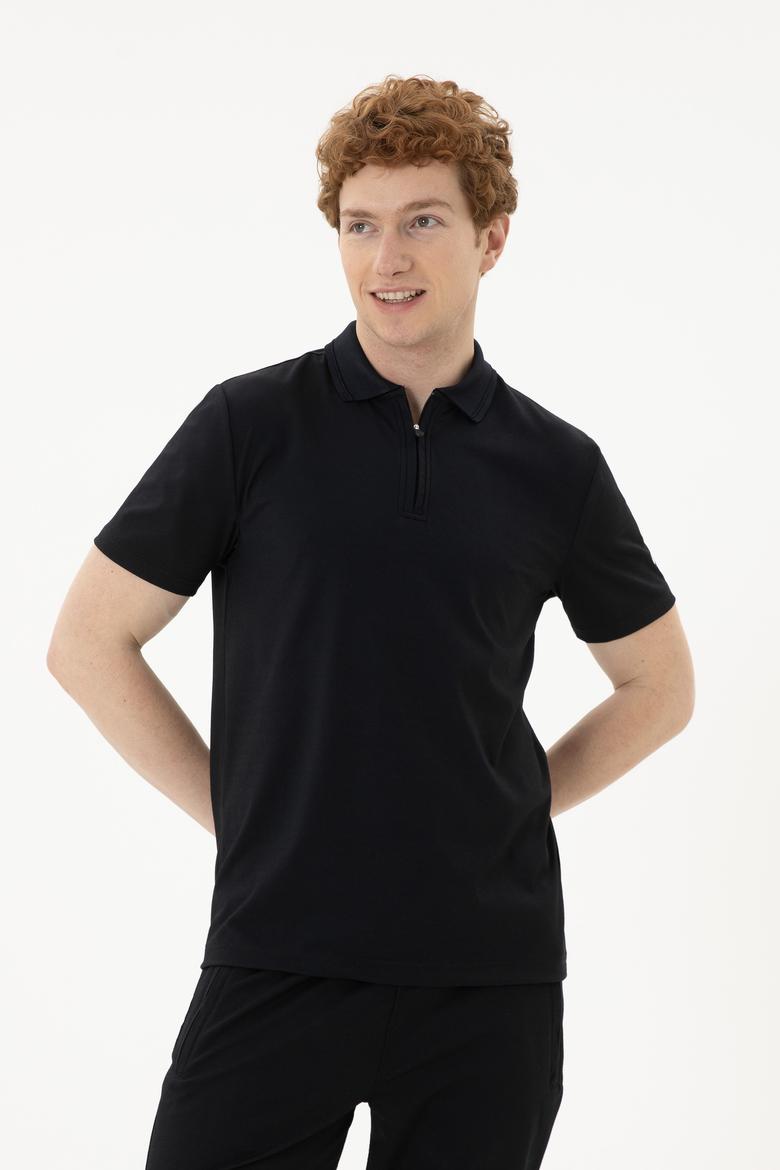 Erkek Regular Fit Polo Yaka Siyah Tişört - 50282246036