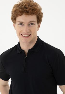 Erkek Regular Fit Polo Yaka Siyah Tişört - 50282246036