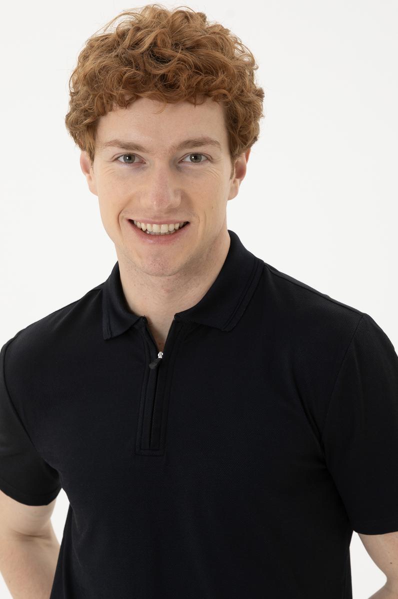 Erkek Regular Fit Polo Yaka Siyah Tişört