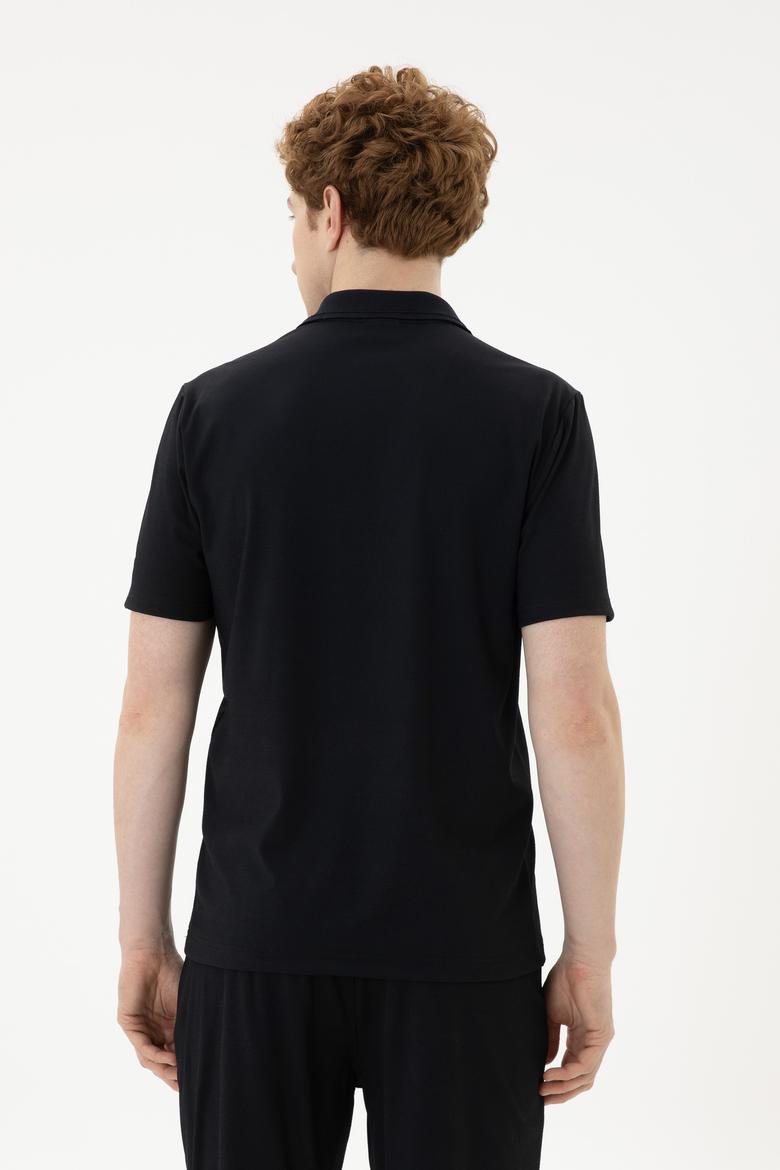 Erkek Regular Fit Polo Yaka Siyah Tişört - 50282246036