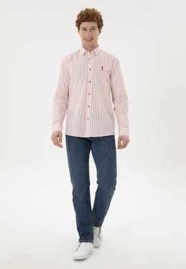 Erkek Kırmızı Çizgili Beyaz Gömlek - 50282859003