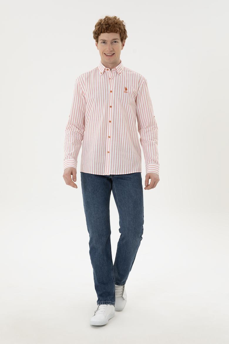 Erkek Kırmızı Çizgili Beyaz Gömlek - 50282859003