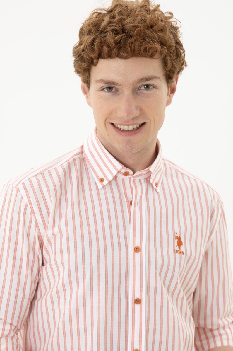 Erkek Kırmızı Çizgili Beyaz Gömlek