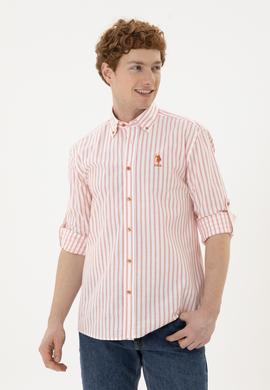 Erkek Kırmızı Çizgili Beyaz Gömlek - 50282859003