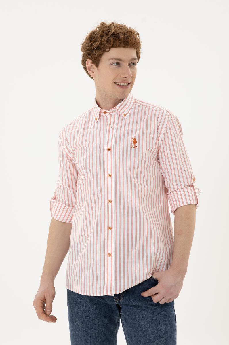 Erkek Kırmızı Çizgili Beyaz Gömlek