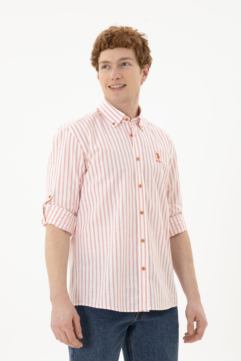 Erkek Kırmızı Çizgili Beyaz Gömlek - 50282859003