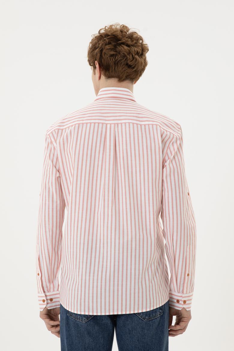 Erkek Kırmızı Çizgili Beyaz Gömlek - 50282859003