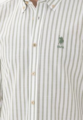 Erkek Yeşil Çizgili Beyaz Gömlek - 50282859013