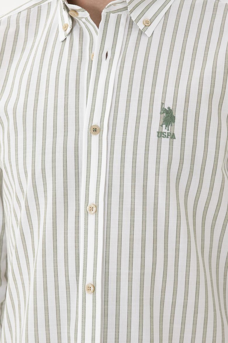 Erkek Yeşil Çizgili Beyaz Gömlek - 50282859013