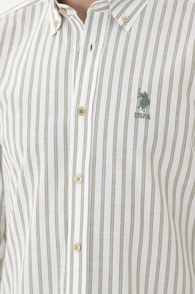 Erkek Yeşil Çizgili Beyaz Gömlek