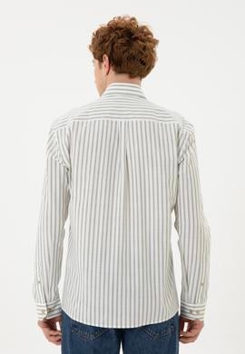 Erkek Yeşil Çizgili Beyaz Gömlek - 50282859013