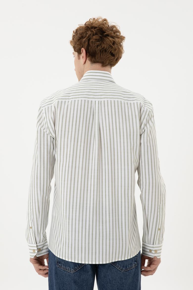 Erkek Yeşil Çizgili Beyaz Gömlek - 50282859013