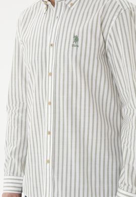 Erkek Yeşil Çizgili Beyaz Gömlek - 50282859013