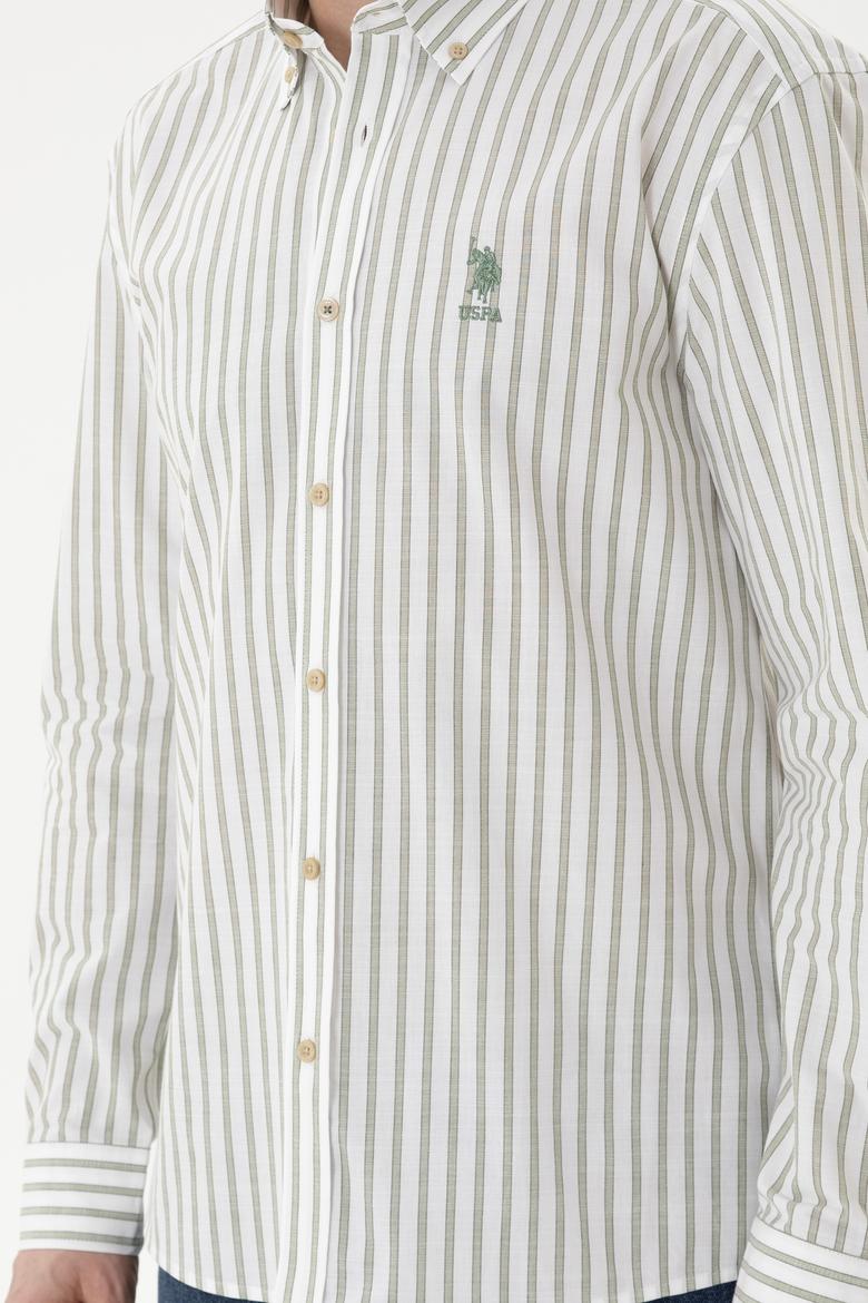 Erkek Yeşil Çizgili Beyaz Gömlek - 50282859013