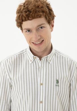 Erkek Yeşil Çizgili Beyaz Gömlek - 50282859013