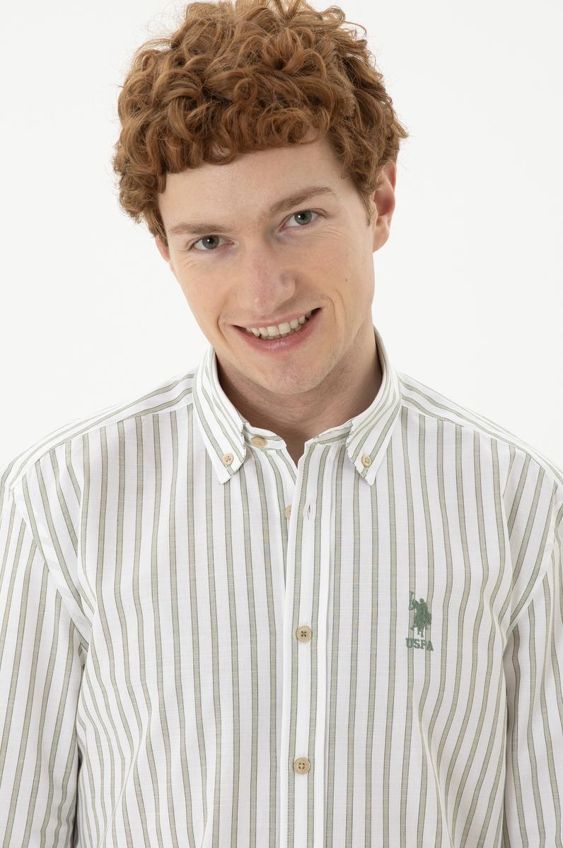 Erkek Yeşil Çizgili Beyaz Gömlek