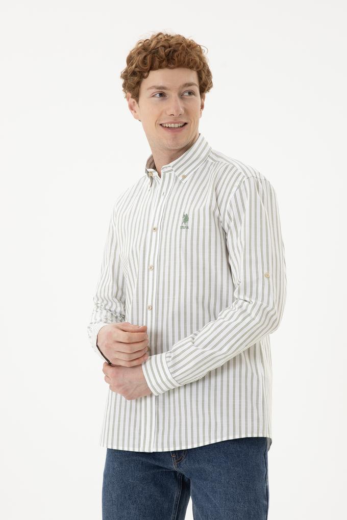 Erkek Yeşil Çizgili Beyaz Gömlek