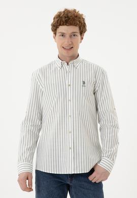 Erkek Yeşil Çizgili Beyaz Gömlek - 50282859013