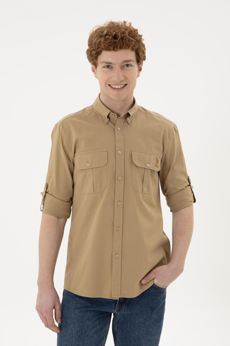 Erkek Haki Uzun Kollu Gömlek