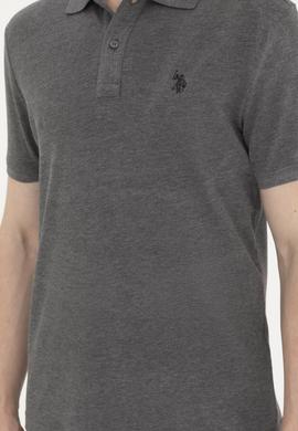 Erkek Slim Fit Polo Yaka Antrasit Melanj Basic Tişört - 50279573021