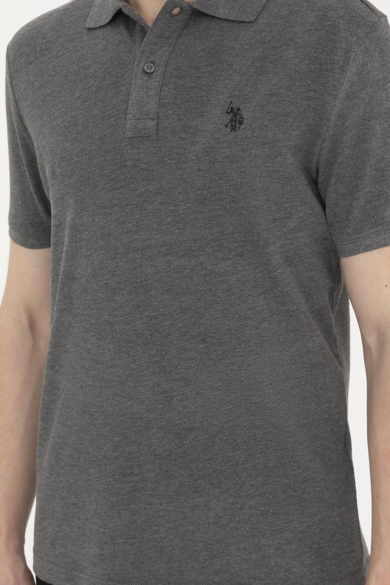 Erkek Slim Fit Polo Yaka Antrasit Melanj Basic Tişört - 50279573021