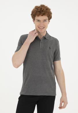 Erkek Slim Fit Polo Yaka Antrasit Melanj Basic Tişört - 50279573021