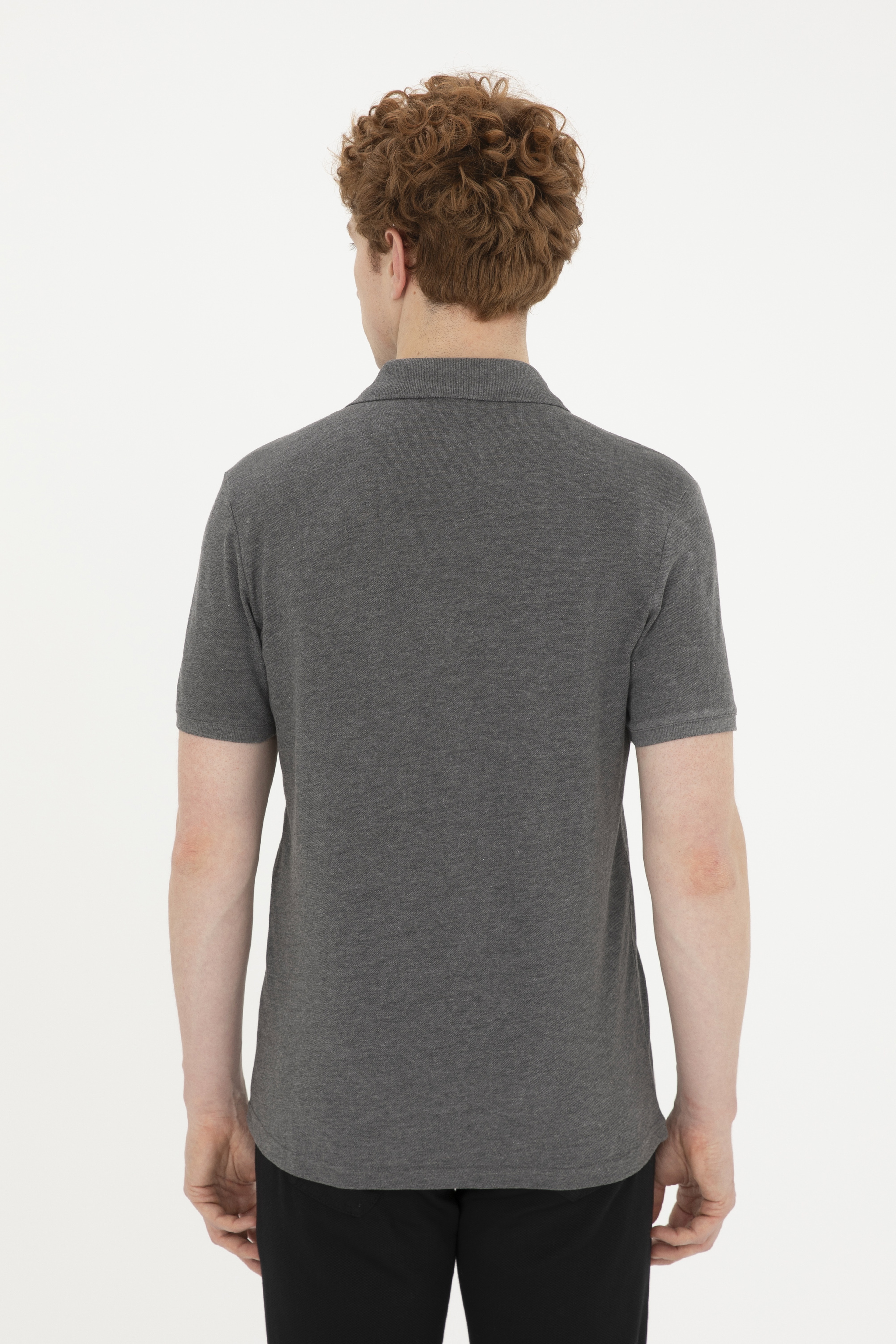 Erkek Slim Fit Polo Yaka Antrasit Melanj Basic Tişört - Image 5