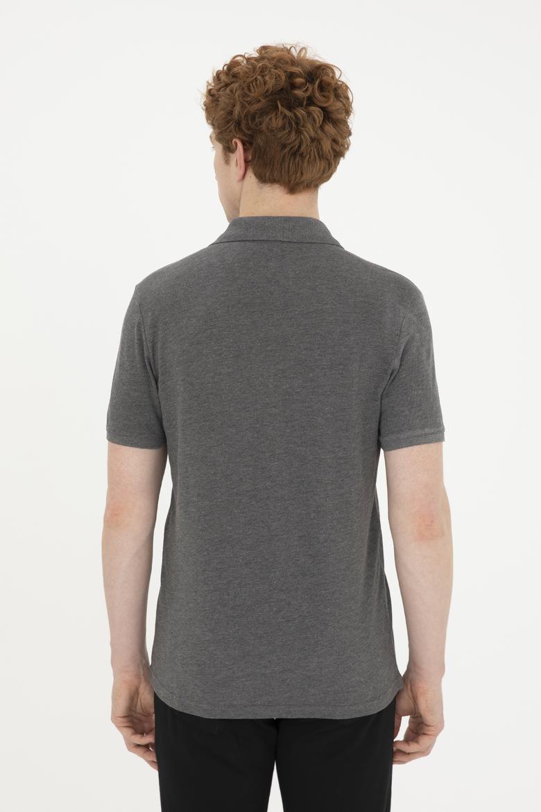 Erkek Slim Fit Polo Yaka Antrasit Melanj Basic Tişört - 50279573021